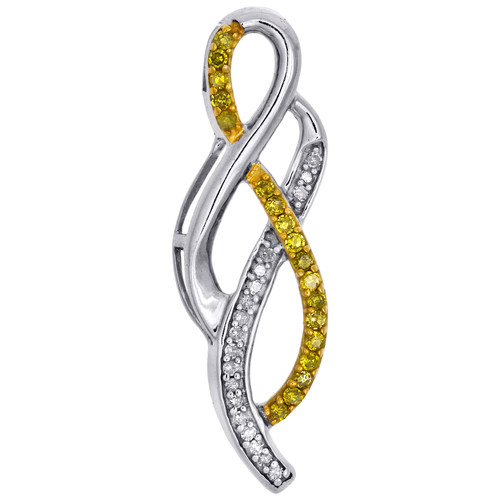 Natural Yellow Diamond Ribbon Pendant 10K White Gold Round Cut 0.20 CT.