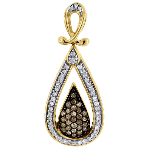 Brown Diamond Teardrop Pendant 10k Yellow Gold Charm Necklace  1/4 CT.