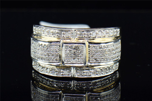 Mens 10K Yellow Gold White Round Cut Diamond Engagement Ring Pinky Band .55 ct.