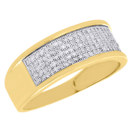 10K Yellow Gold Real Diamond Wedding Band Mens Pave 7mm Engagement Ring 0.33 Ct.