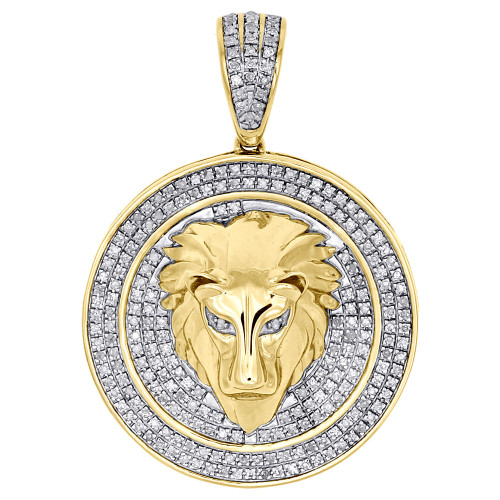 10K Yellow Gold Diamond Lion Head Medallion Frame Pendant Pave Charm 0.48 CT.