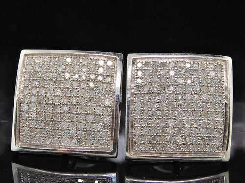 Square Diamond Studs .925 Sterling Silver Mens Pave Earrings 1 Ct.