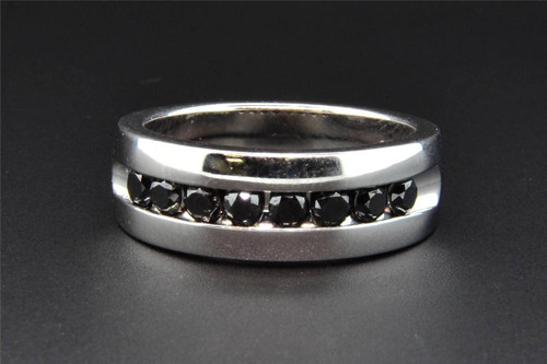 Black Diamond Wedding Band 10K White Gold Round Cut Mens Ring 1.02 Ct