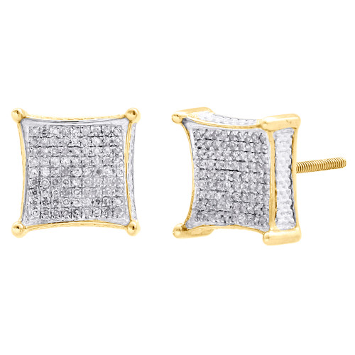 10K Yellow Gold Diamond 3D Kite Shape 4-Prong 10.50mm Earrings Pave Studs 1/2 CT