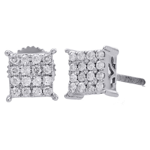 10K White Gold Diamond Square Studs Small 6.50mm 4 Prong Earrings 0.25 Ct.