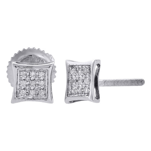 10K White Gold Round Diamond Earrings Mens Ladies Pave Set Kite Stud 1/20 ct.