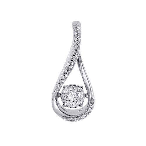 Teardrop Dancing Diamond Pendant Ladies Necklace 10K White Gold .16 CT.