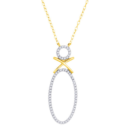 Diamond Designer Double Circle Pendant 10K Yellow Gold Charm with Cable Chain