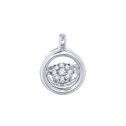 Round Dancing Diamond Pendant 10K White Gold Charm Necklace 0.04 CT.