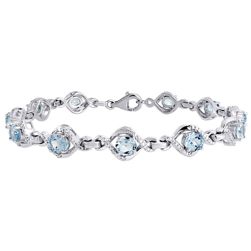 Ladies .925 Sterling Silver Blue Diamond Bracelet 7.25 Pave 0.25 Ct.