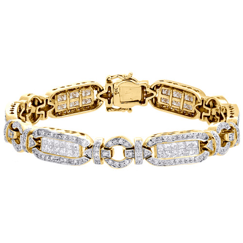 14K Yellow Gold Genuine Diamond Fancy Designer Womens Bracelet 7" | 8mm | 5.4 CT