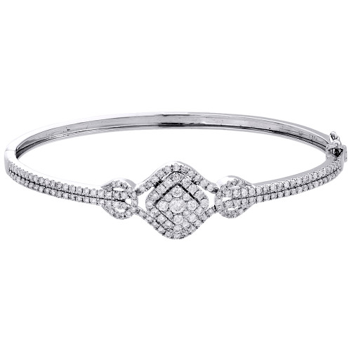 14 k vitguld äkta diamant kluster armband prong set statement armband 1,68 ct.