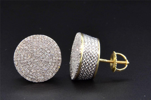 Diamond Circle 3D Stud Earrings 10K Yellow Gold Round Cut 3/4 Ct Screw Back