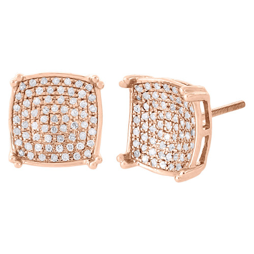 10K Rose Gold Round Diamond Pave Studs 0.50 Ct. Double Prong Earrings 10.50 mm