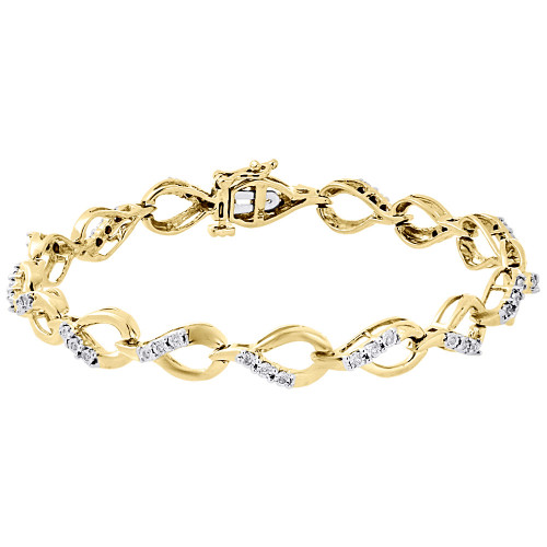 10k Yellow Gold Round Diamond Fashion Teardrop Oval Link Bracelet 7.25" 0.16 Ct.