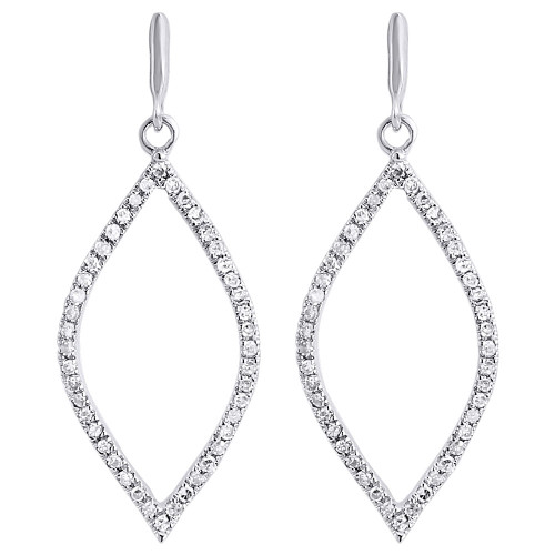 10K White Gold Round Diamond Leaf Shaped Ladies Dangle Drop Earrings 0.25 Ct.