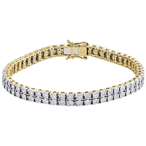 10K Yellow Gold Genuine Diamond 2 Row Tennis Link Bracelet Unisex 8" | 2.35 CT.
