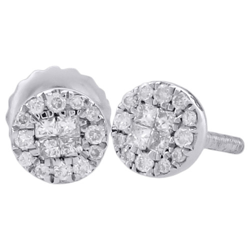 aretes mini circulares de oro blanco de 14 k con diamantes estilo princesa cuádruple de 4,85 mm y 0,17 ct.