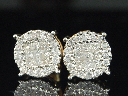 MENS LADIES 14K YELLOW GOLD 1C DIAMOND STUD EARRINGS