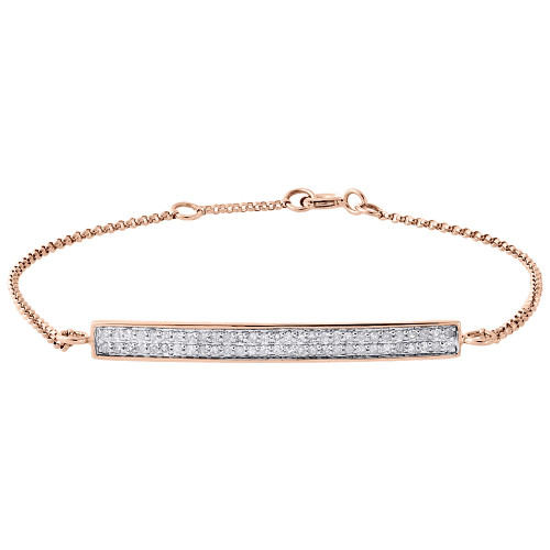 14K Rose Gold Round Diamond Bar Bracelet 2 Row Ladies 7" Rolo Link 0.31 Ct.