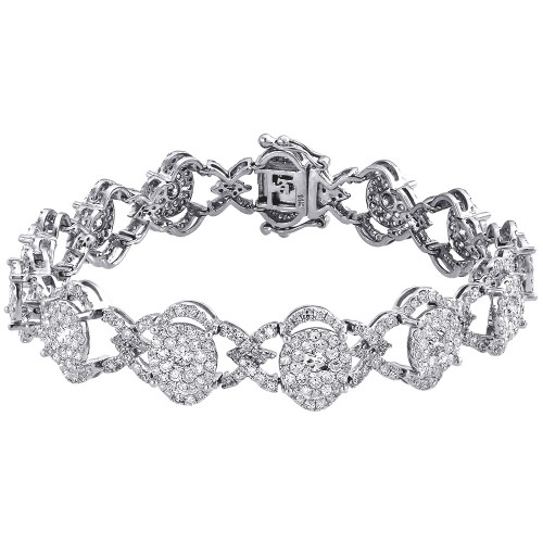 Diamond Link Statement Designer Bracelet Ladies 14K White Gold Round Cut 7.35 Ct