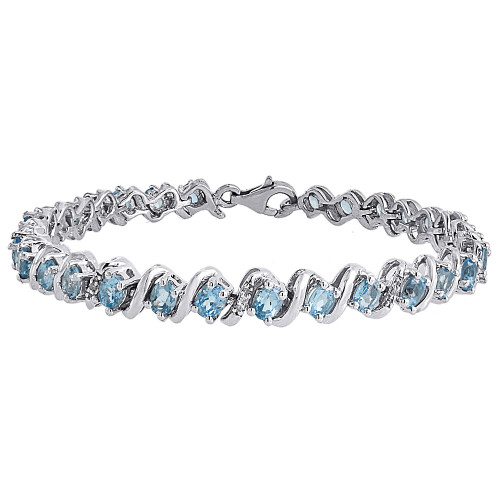 Diamond Tennis Bracelet Ladies .925 Sterling Silver Created Blue Topaz 6.10 Tcw.