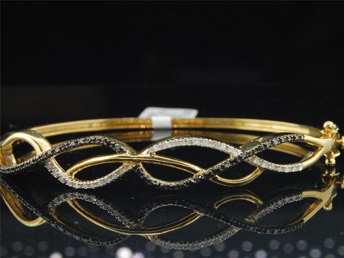 10K Yellow Gold Ladies Infinity Round Diamond Bangle Bracelet 6.50" 0.39 Ct 10MM