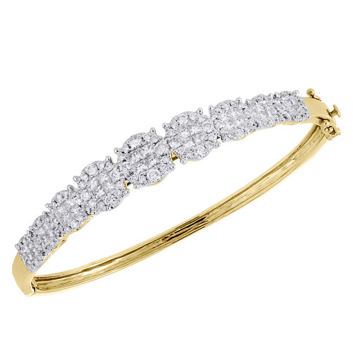 brazalete de diamantes de talla princesa en oro amarillo de 14k, llamativo brazalete soliel de 7,5" de 3 qt.