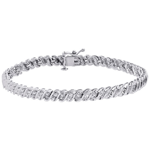 10K White Gold Real Diamond Prong Set S Link Tennis Bracelet 7.25" | 5mm | 1 CT.