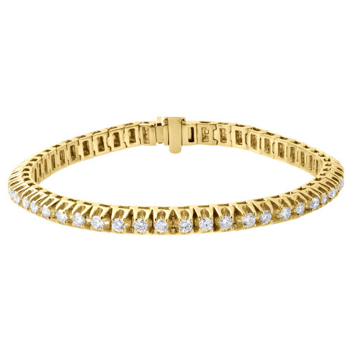 10-karätiges Gelbgold-Tennisarmband mit rundem Solitärdiamant und 4 Zinken, 5,50 mm, 5,60 ct.