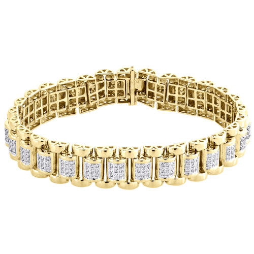 10K Yellow Gold Diamond Jubilee Style Statement Link Bracelet 8.5" | 2.25 CT.