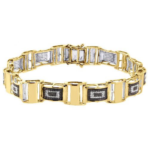 Black Diamond Statement Bangle Bracelet Yellow Gold 8.5" Pave Domed Link 1.27 Ct