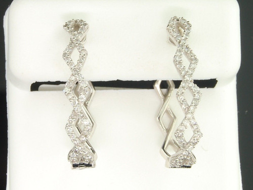 Diamond Infinity Hoops Ladies 10K White Gold Round Pave Earrings 1/2 Tcw.