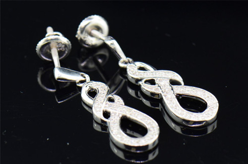 Diamond Infinity Danglers Ladies .925 Sterling Silver Round Earrings 0.12 Tcw.