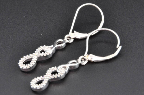 .925 Sterling Silver Baguette Diamond Hoops 0.45 Long Ladies Earrings 0.15 Ct.