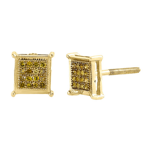 Yellow Diamond Studs Mens Ladies 10K Yellow Gold Pave Earrings 0.10 Tcw