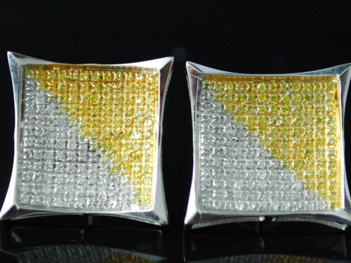 MENS LADIES CANARY YELLOW DIAMOND STUDS EARRING PAVE