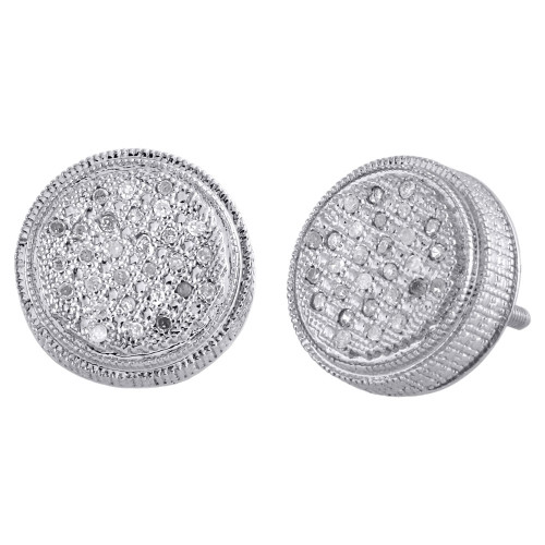 925 Sterling Silver Diamond 3D Studs Illusion Set 11.80mm Circle Earrings 1/6 Ct