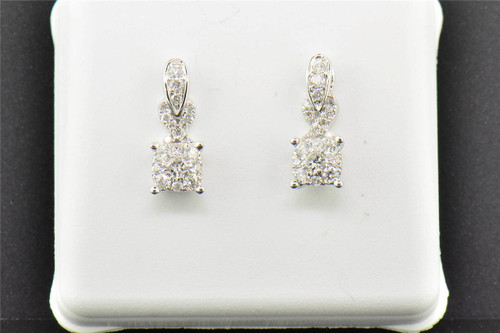 Dangle Diamond Earrings Round & Princess Cut 14K White Gold Prong Set 0.45 CT