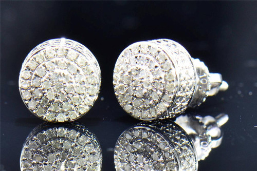 Men's Ladies 10K White Gold Round Cut Diamond 3D Circle Studs Earrings 0.26 Ct.