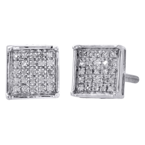 .925 Sterling Silver Diamond Studs Mini 7.20mm 4 Prong Square Earrings 0.17 Ct.