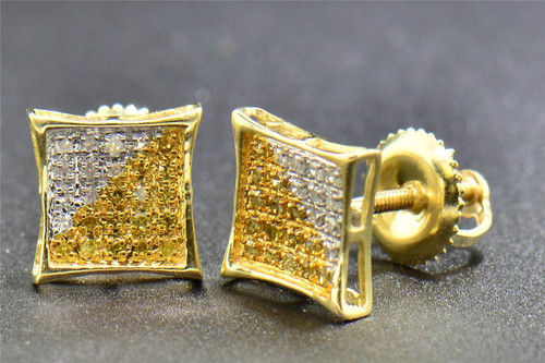 Yellow Diamond Studs 10K Yellow Gold 0.15 CT Pave Kite Shaped Earrings