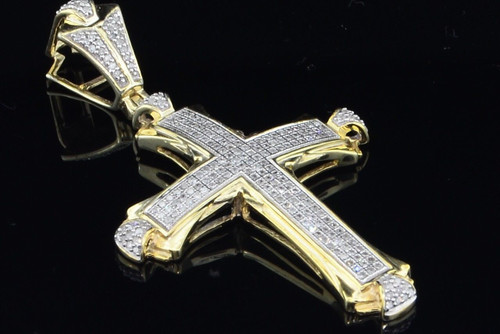 Diamond Domed Cross Pendant Mens .925 Sterling Silver Round Charm 3/4 Tcw.