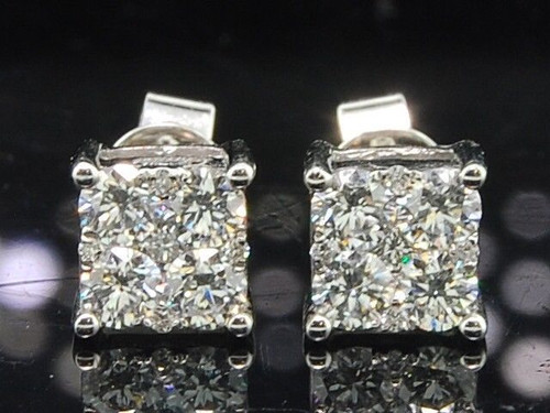 Ladies 18K White Gold Designer Round Cut Diamond Studs Earrings 0.68 Ct.