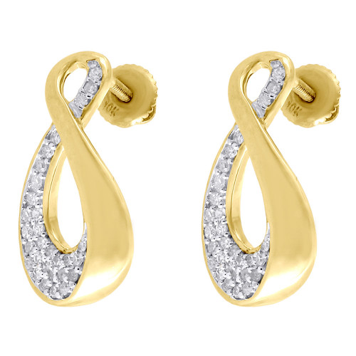 Diamond Infinity Loop Design Earrings 10K Yellow Gold Round Danglers 0.21 Tcw.