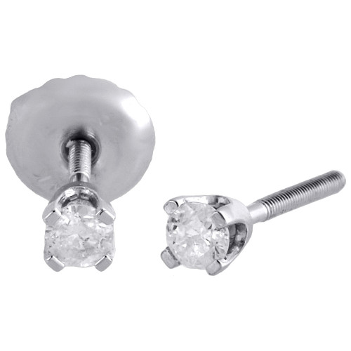 boucles d'oreilles solitaires en or blanc 14 carats avec diamants ronds de 2,55 mm à visser 0,10 ct.