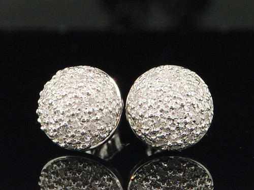 Diamond Domed Earrings .925 Sterling Silver Round Pave Studs 0.25 Ct.