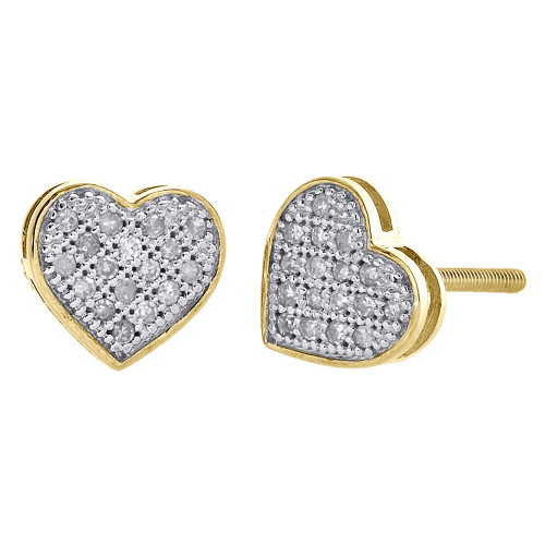 10-karätige Gelbgold-Herzohrstecker mit echtem Pave-Diamant für Damen, 6,65 mm, 0,10 ct.