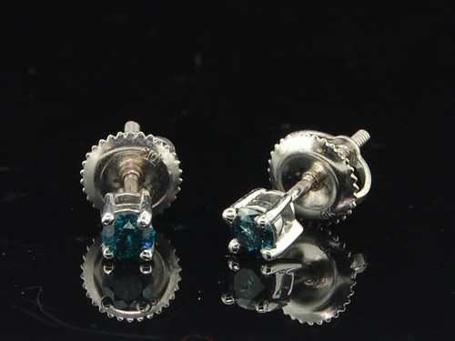 Aretes con solitario de diamantes azules, aretes de oro blanco de 10 k de talla redonda, 0,24 TCW.