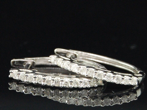 Diamond Hoops Ladies 10K White Gold Round Designer Fashion Earrings 0.26 Tcw.